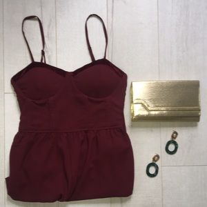 Wine colored wide leg jumpsuit